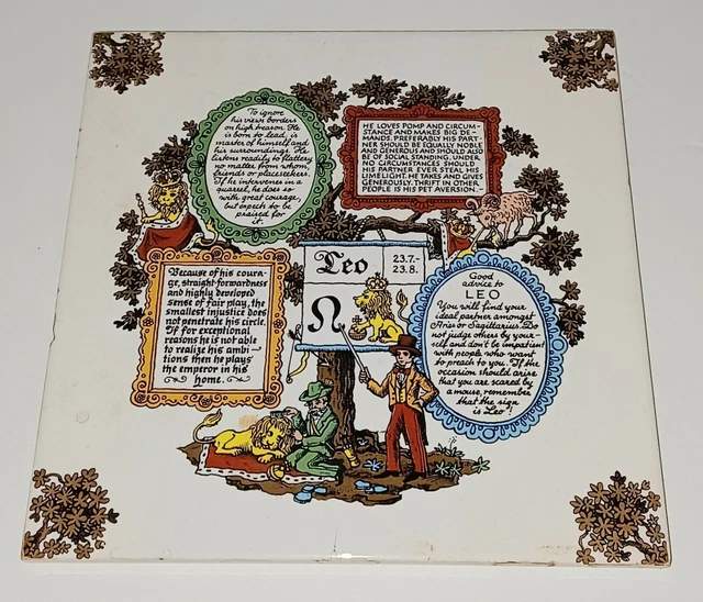 LEO HOTPLATE TRIVET (As In Astrology) Ceramic Tile - Old English - 6x6