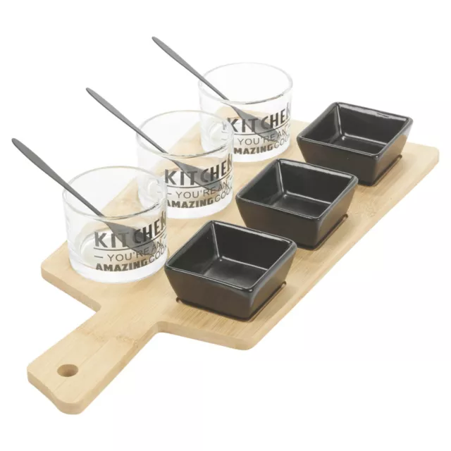 10 Piece Nibble Bowls Snack Dips Wooden Serving Paddle Board Tray Gift Box Set