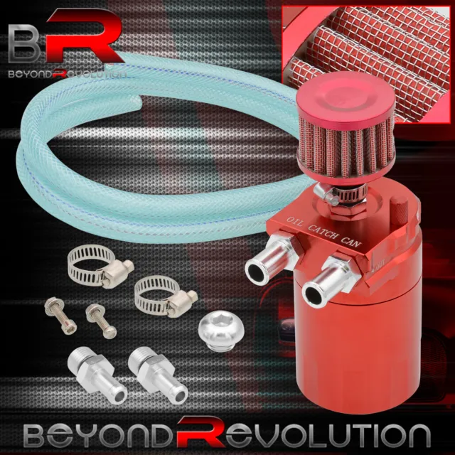 Billet Aluminum Red Oil Catch Can Tank 200ML 0.2L + Breather Filter + Dipstick