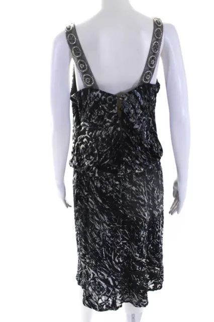 Badgley Mischka Womens Sleeveless Metallic Velvet Printed Dress Black Gray 12 3