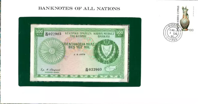 Banknotes of All Nations Cyprus 500 Mils 1979 P 42c UNC M/49 022903