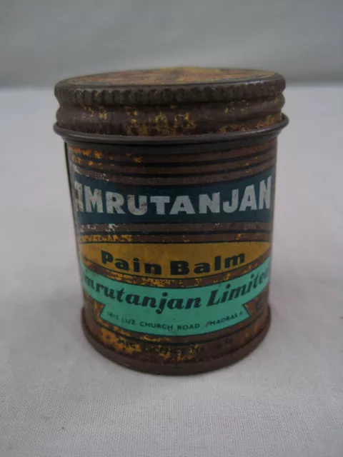 Vintage Ad Sign Tin Box Amrutanjan Pain Balm Medical Original Old Printed