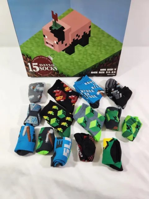 New 2020 Minecraft Earth15 Days Of Socks Kids Shoe Size 5