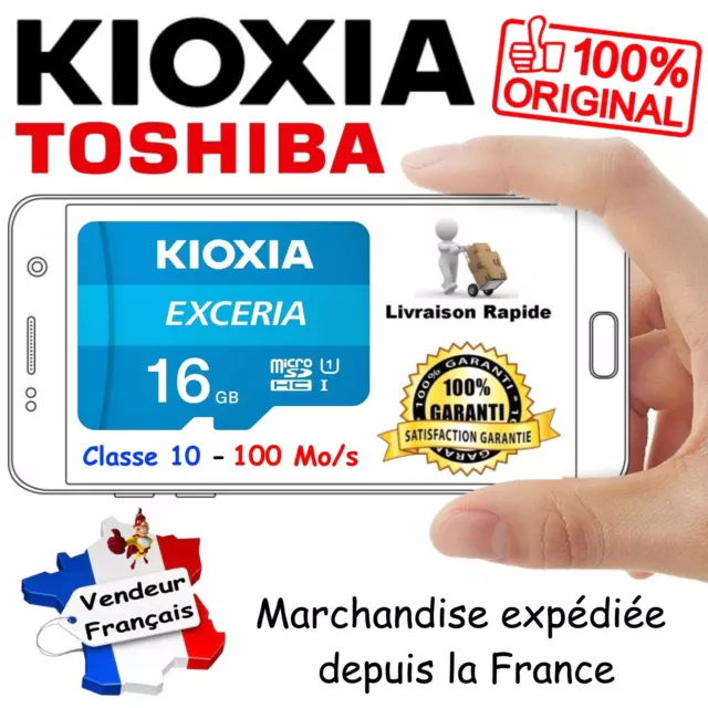 TOSHIBA KIOXIA Carte Mémoire Micro SDHC 16 Go EXCERIA UHS-I U1 CLASSE 10 Full HD