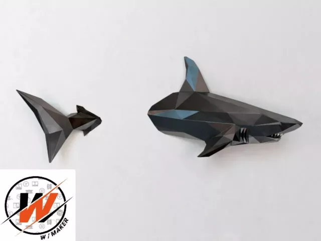 Décoration Murale Requin Shark low poly Longueur 30cm - Impression 3D