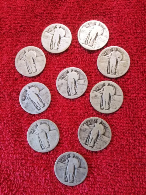 🇺🇸 Lot of 10 NO DATE Standing Liberty Silver Quarters .