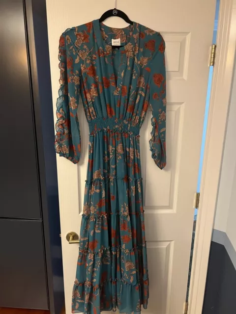 Woman’s Terrific Green/ Orange MISA Los Angeles Long Dress Size Medium