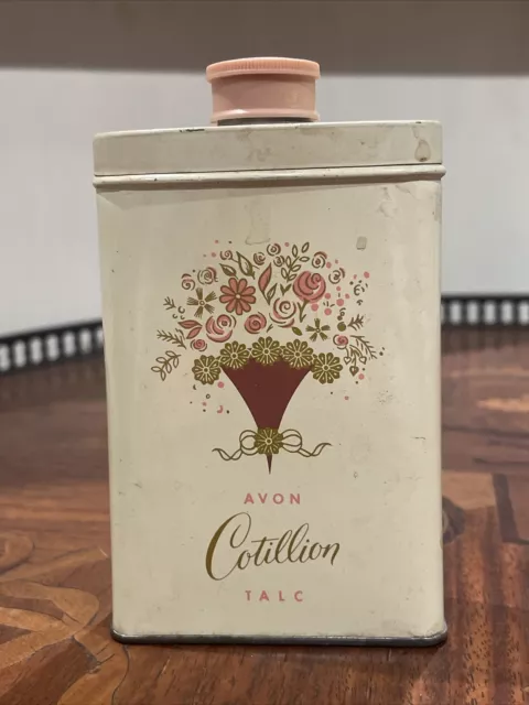 Full Vintage Avon Cotillion Perfumed Talc Powder 2.75 Oz Tin Good Housekeeping