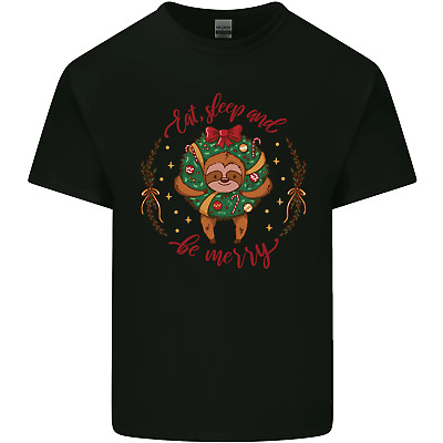 Sloth Eat Sleep & Be Merry Funny Christmas Mens Cotton T-Shirt Tee Top
