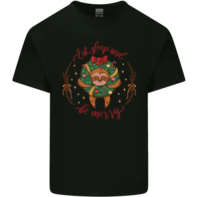 Sloth Eat Sleep & Be Merry Funny Christmas Mens Cotton T-Shirt Tee Top