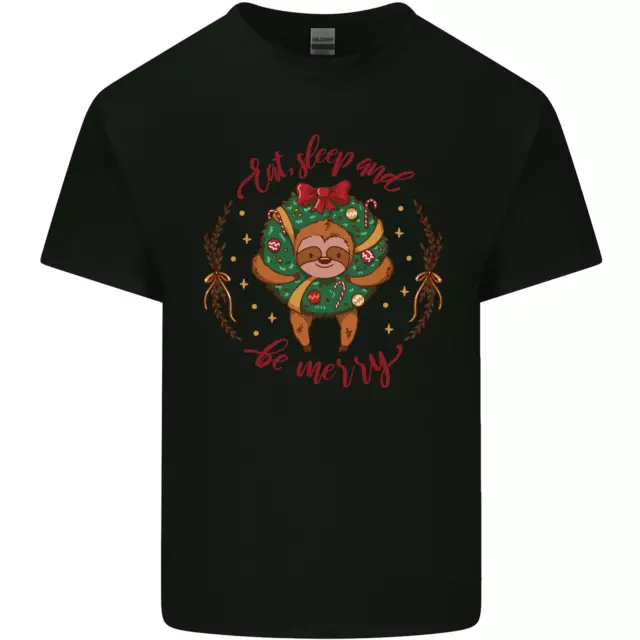 T-shirt top da uomo in cotone Sloth Eat Sleep & Be Merry divertente da uomo Natale