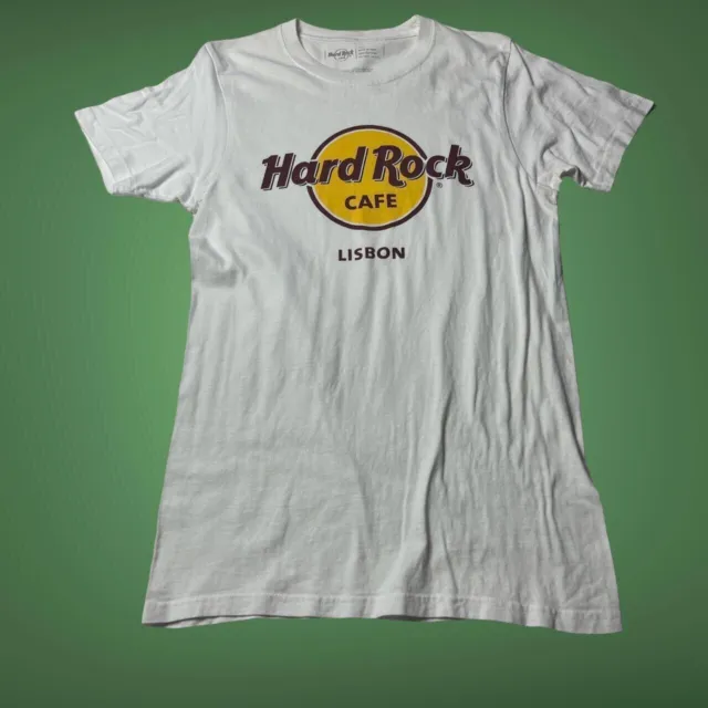 White Hard Rock Cafe T-Shirt Graphic Tee Music Travel Size Small Lisbon Portugal