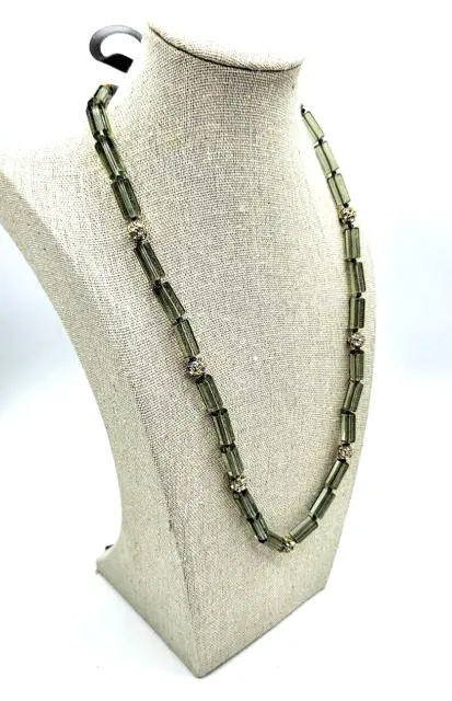Signed J.Crew Gray Smokey Cylinder Tube Bead Necklace Tie Ribbon Round Spacer
