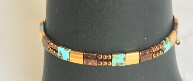 Bracelet Miyuki Perles En Verre Tila Turquoise - Ajustable Fait Main - Neuf Sans Emballage - Style Bohème