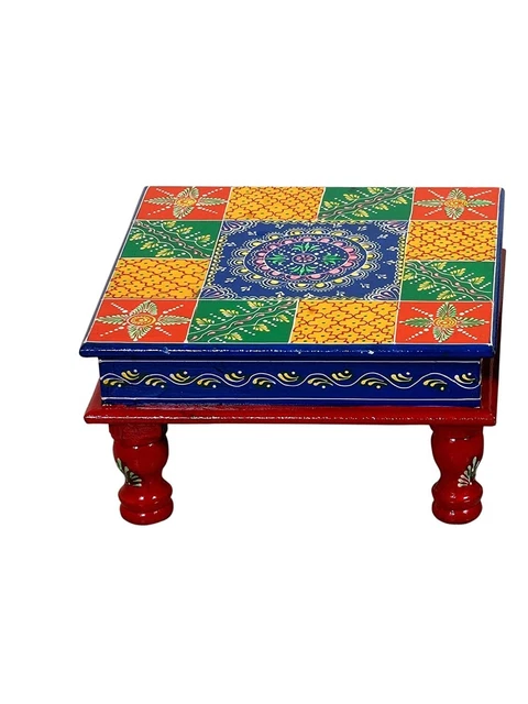 Decorative Handmade Multipurpose Antique Design Stool Bajot - Multicolor