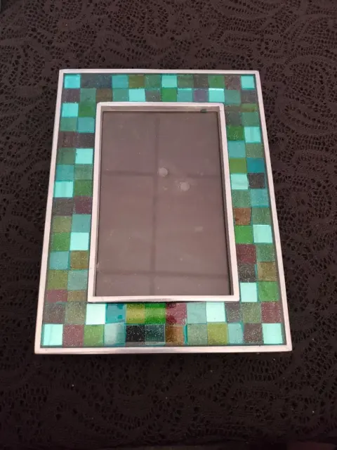 Pier One Large Green Glass Mosaic Tile Picture Frame -8.25" x 6.25" Overall