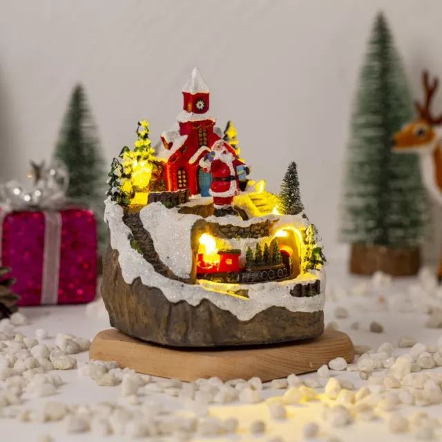 Drehbarer Zug Leuchtendes kleines Haus Harz Harz handwerk  Kinder geschenke