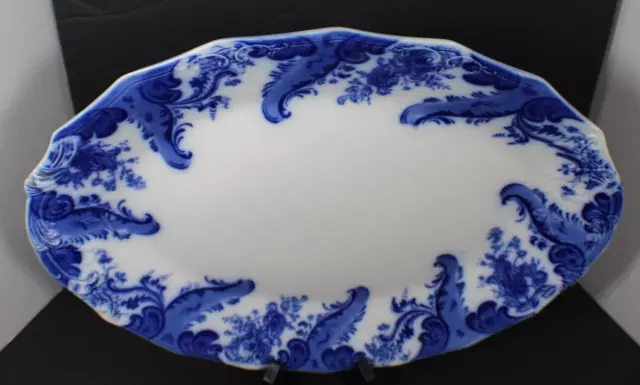 Antique W.H. Grindley Flow Blue Argyle 17" Oval Serving Platter