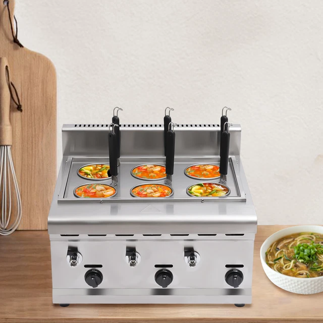 Desktop Commercial Noodle Pasta Ramen Cooker LPG Propane Gas W/2 Tanks 6 Holes