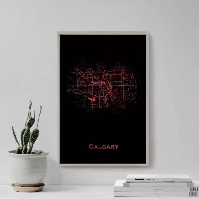 Calgary, Canada Map "Red Splatter" - Art Print Poster Gift