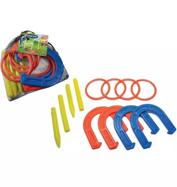 2 In 1 Plastic Ring Toss & Horseshoe Set Garden Hoopla Skill Game Family Set UK