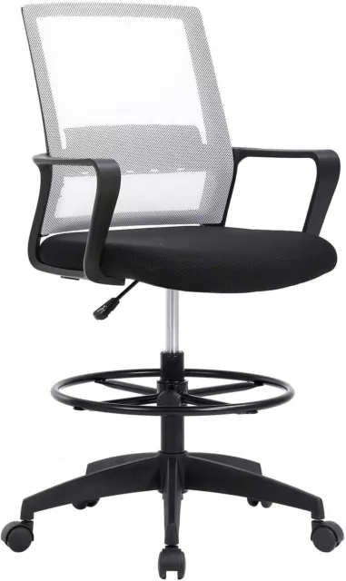 Drafting Chair with Lumbar Support Arms Desk Chair Tall Office Chair WHITE Stool