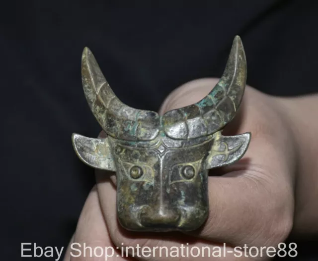 2.8" Rare Old Chinese Bronze Ware Dynasty Palace Oxen Bull Beast Head Wall Hang