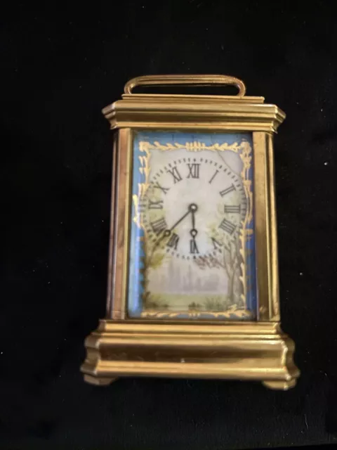Miniature Carriage Clock With Porcelain Painted Panels 7cm High