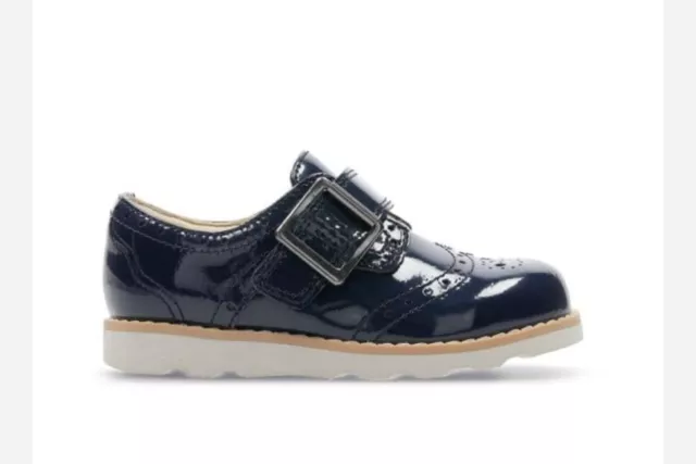 Clarks Girls Crown Pride Navy Patent Leather Air Spring Shoes 12 F / Eu 30