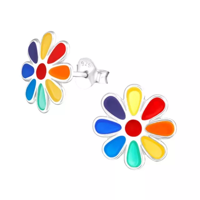 Petite Rainbow Flower Sterling Silver Stud Earrings - Jewellery - Gift Boxed