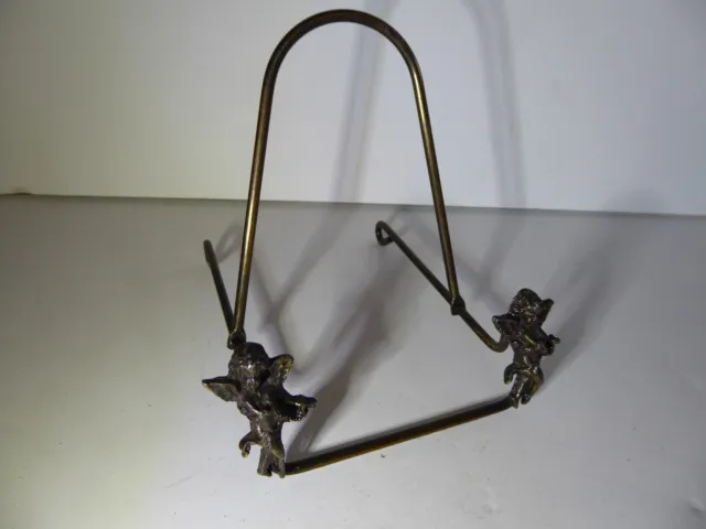 Vintage Bronze Wire Cherub Easel Plate Stand Picture Book Art Display