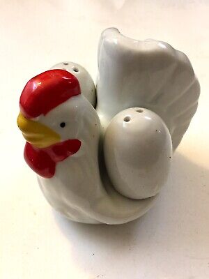 Vintage Ceramic Chicken Hen Napkin Holder with Eggs Salt and Pepper Shaker Set