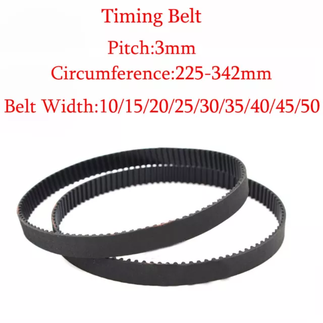 HTD 3M 10~50mm Width Closed Timing Belt Pulley Pitch Rubber Drive Belt 225~342mm 3