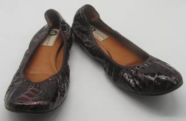 Lanvin Purple Snake Embossed Patent Leather Ballet Flats sz 37