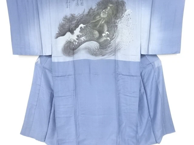98293# Japanese Kimono / Antique Mens Juban / Rough Wave & Dragon