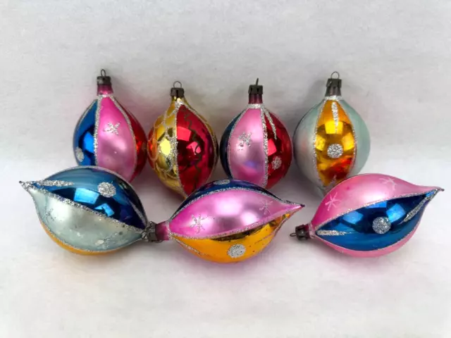 Vintage Christmas Mercury Glass Teardrop Ornaments Poland Glitter Lot of 7