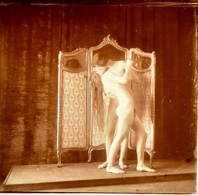 Vue stéréo sur verre, Erotique, Nu féminin, Baiser lesbien
