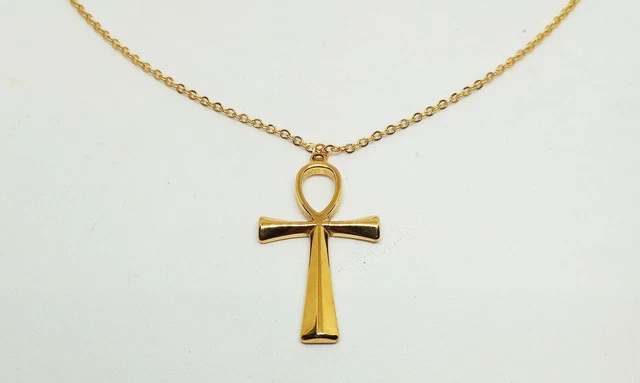 Collier Croix De La Vie (Ankh) En Cuir Avec Pendentif Doré – Bijou Symbolique Sans Marque – Neuf Avec étiquettes