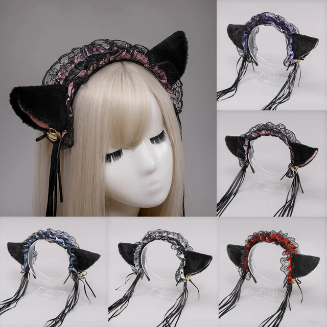 fascia per capelli in pizzo con orecchie di gatto, accessorio