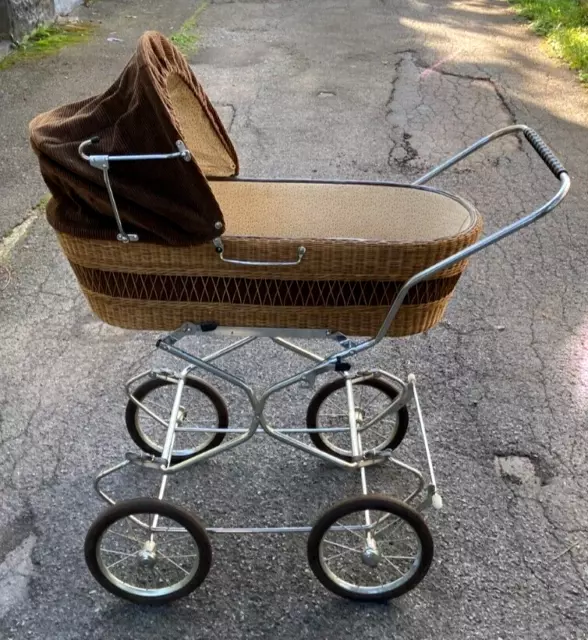Vintage 1950s Germany? Wicker Baby Carriage Buggy Stroller - Rare!!