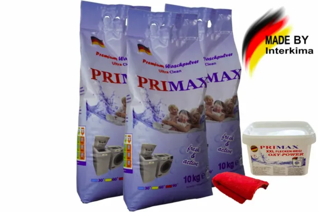 30kg Primax Waschpulver plus 500 gr Waschkraftverstärker Oxy Fleckenentferner