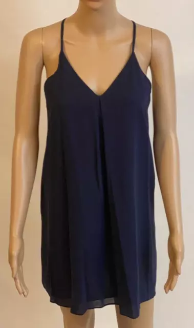 Alice + Olivia Navy Blue Fierra Silk Blend Tank Dress Y Back Mini Size XS/TP