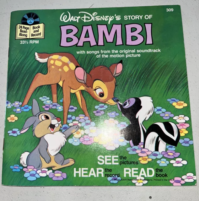 1977 Walt Disney’s BAMBI book and 33 1/3 RPM Record.  SEE. HEAR, & READ.