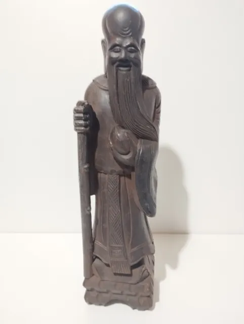 🟢Antique Wooden Chinese God Longevity Statue Sculpture Figurine Shou Lao Rare🟢