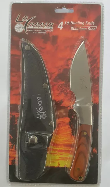 4" Hunting Knife 440 stainless steel La Caccia Timber Handle Sheath