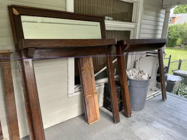 Pair oak fireplace mantles