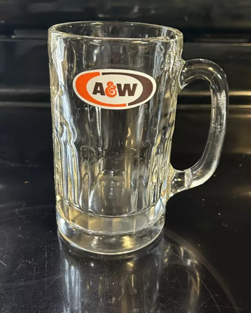 Vintage A&W Logo All American Food Root Beer Large Glass Dimpled Mug 6"