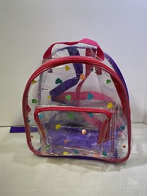 Clear Vinyl  Hearts Pink & Purple Toy Play Zipper Mini Backpack Doll Girly Girl