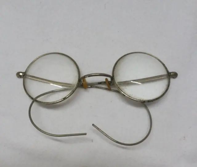 Antike alte Lupenbrille Nickelbrille drehbare Bügelenden  / dicke Lupengläser