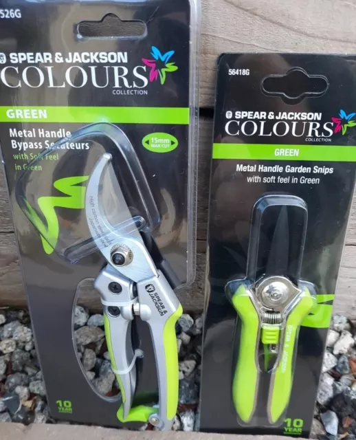 Spear & Jackson Colours GREEN Bypass Secateurs & Mini Snips Set - UK SELLER